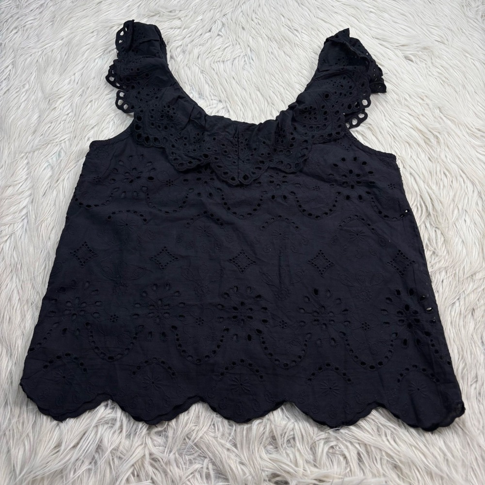 Andree by Unit Women's 8 M Black Embroidered Eyelet Parisian Stroll Blouse